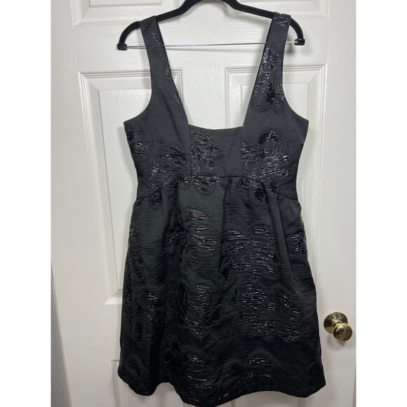 Anthropologie Maeve Jacquard Mini Black Floral Dress Women's 10 Babydoll Fairy - Picture 2 of 10